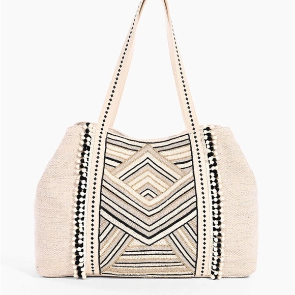 Geometric Beaded Patterned Tote Bag - Picture 1 of 7